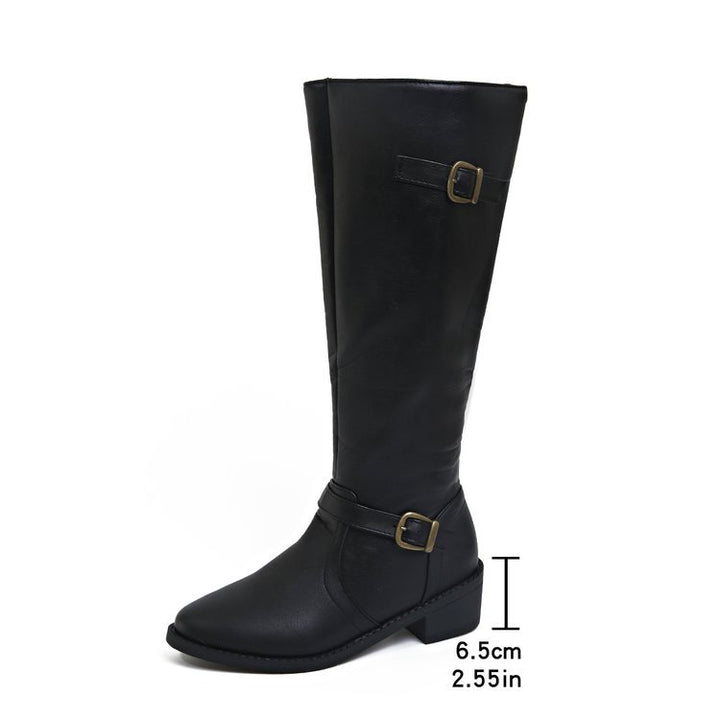 Damen nan kniehohe Reitstiefel mit dekorativen Schnallen und ergonomischem Blockabsatz Echo Archiv
