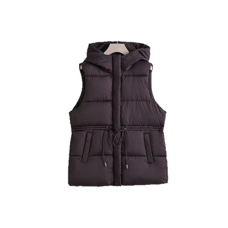 Damen gesteppte Kapuzenweste mit verstellbarem Taillenzug und winddichter Thermofütterung – Avérine