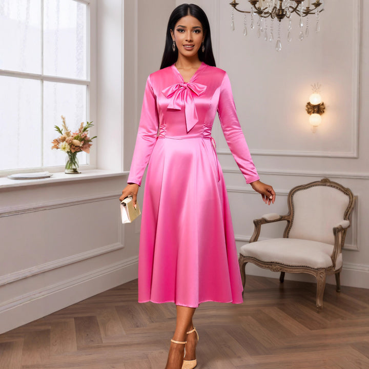 Damen Elegantes Midikleid mit Raffinierter Schleifenbindung Echo Archiv