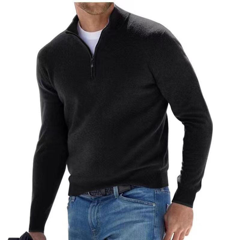 Herren eleganter Pullover mit hohem Kragen und feinem Rippdesign Echoarchiv