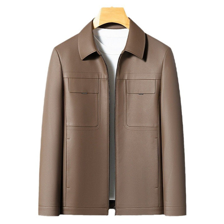 Herren lässige Lederjacke mit praktischen Brusttaschen Echoarchiv
