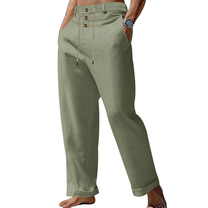 Herren lässige Leinenhose mit verstellbarem Bund und eleganten Knopfdetails Echoarchiv