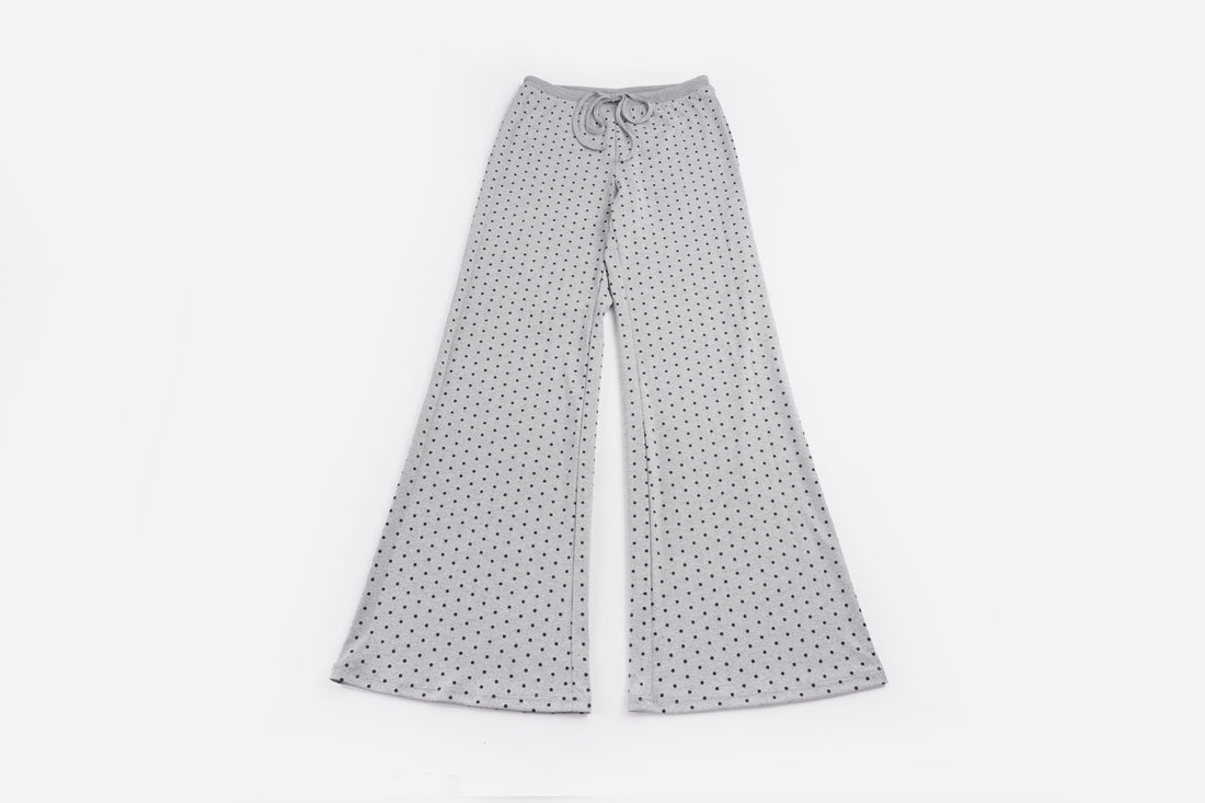 Damen Weite Lounge‑Hose mit Tunnelzug, hoher Taille und Polka‑Dot Struktur – Avélisse