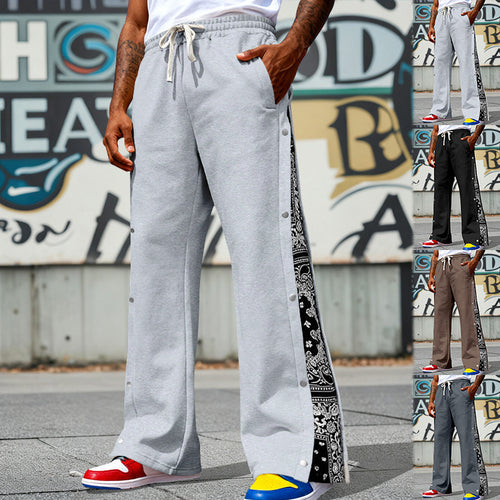 Herren Weite Snap-Trackhose mit Tunnelzug, seitlicher Bandana-Blende und Druckknopfleiste – Sorevano