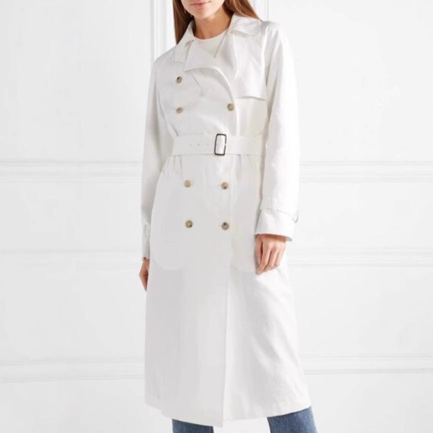 Damen Midilanger Einreihiger Trenchcoat mit Sturmlasche und verstellbaren Manschetten Echoarchiv