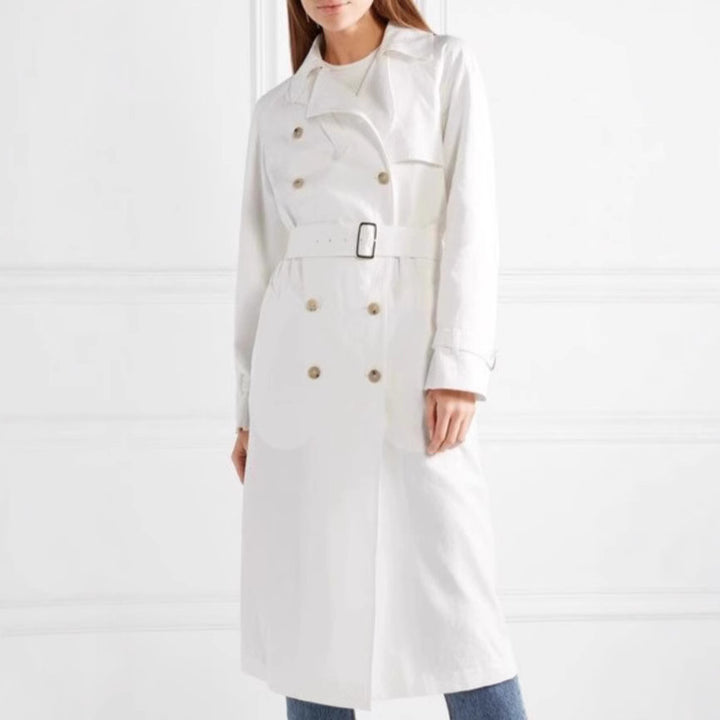 Damen Midilanger Einreihiger Trenchcoat mit Sturmlasche und verstellbaren Manschetten Echoarchiv