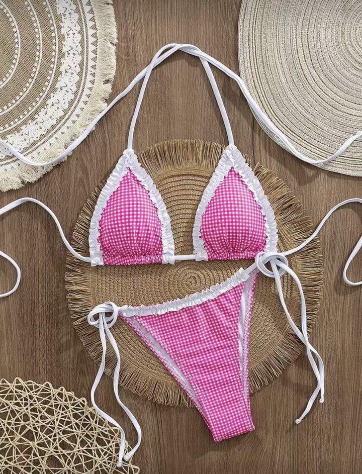 Damen Bikini-Set mit verspieltem Karomuster und charmanten Rüschendetails Echo Archiv