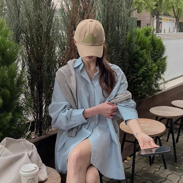 Damen Leichtes Oversize-Popeline Hemdshirt-Minikleid mit kastiger Silhouette und weiten Manschetten – Élara