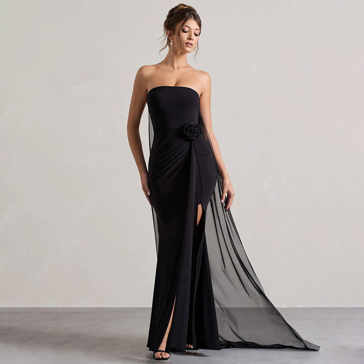 Damen Strapless Abendkleid mit schicker Drapierung und verführerischem Schlitz Echo Archiv