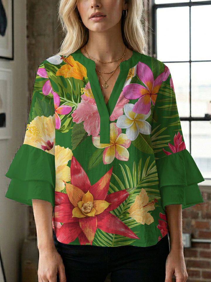 Damen Blusenshirt mit voluminösen Ärmeln und floralem Muster Echo Archiv