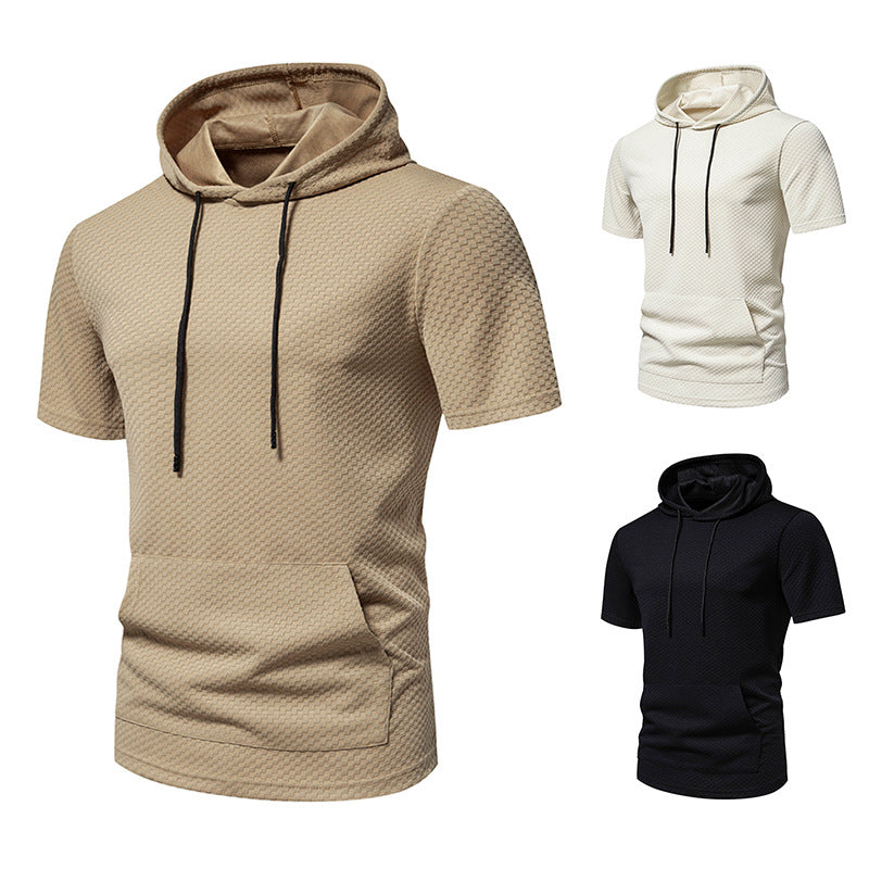 Herren Kurzarmkapuzenpullover mit strukturiertem Design Echoarchiv