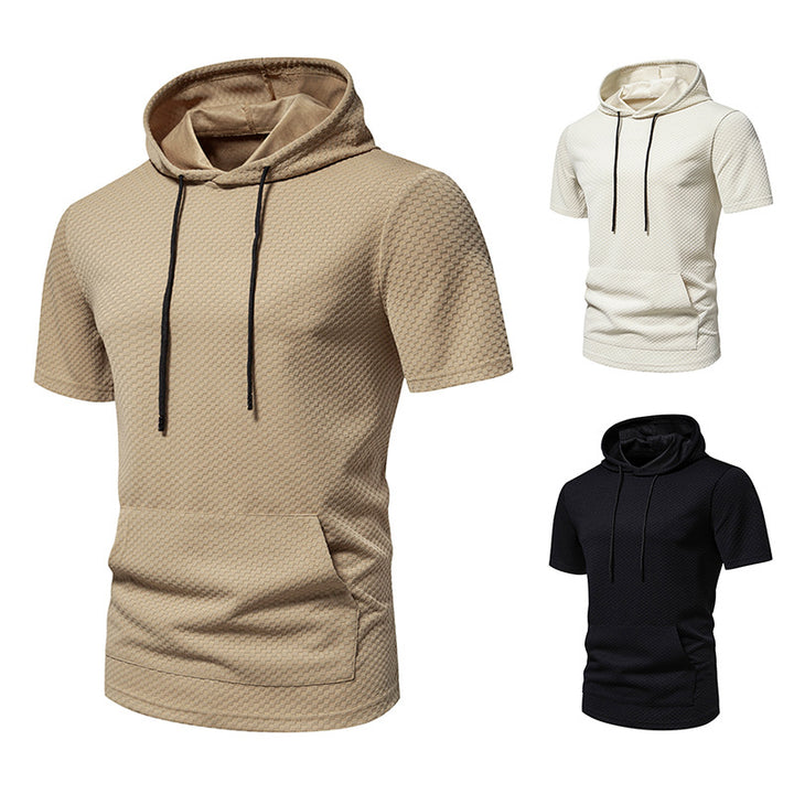 Herren Kurzarmkapuzenpullover mit strukturiertem Design Echoarchiv