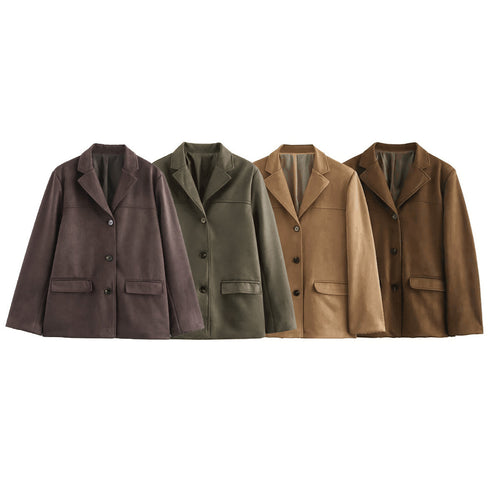 Damen elegante Velours-Optik Blazerjacke mit Reverskragen und Pattentaschen Echo Archiv