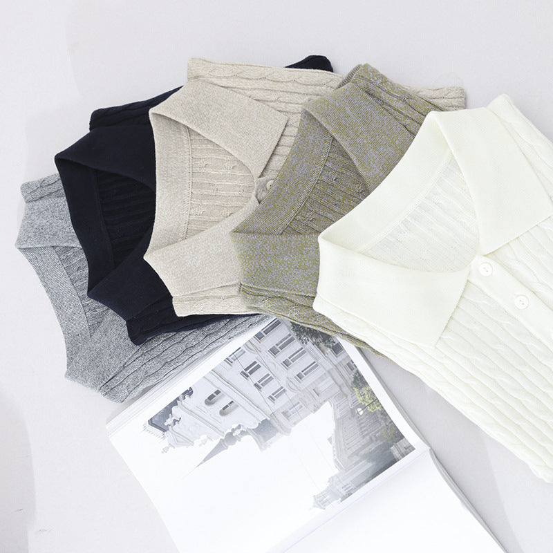 Damen Kurzärmeliges Strick-Poloshirt mit Zopfmuster und Knopfleiste Echo Archiv