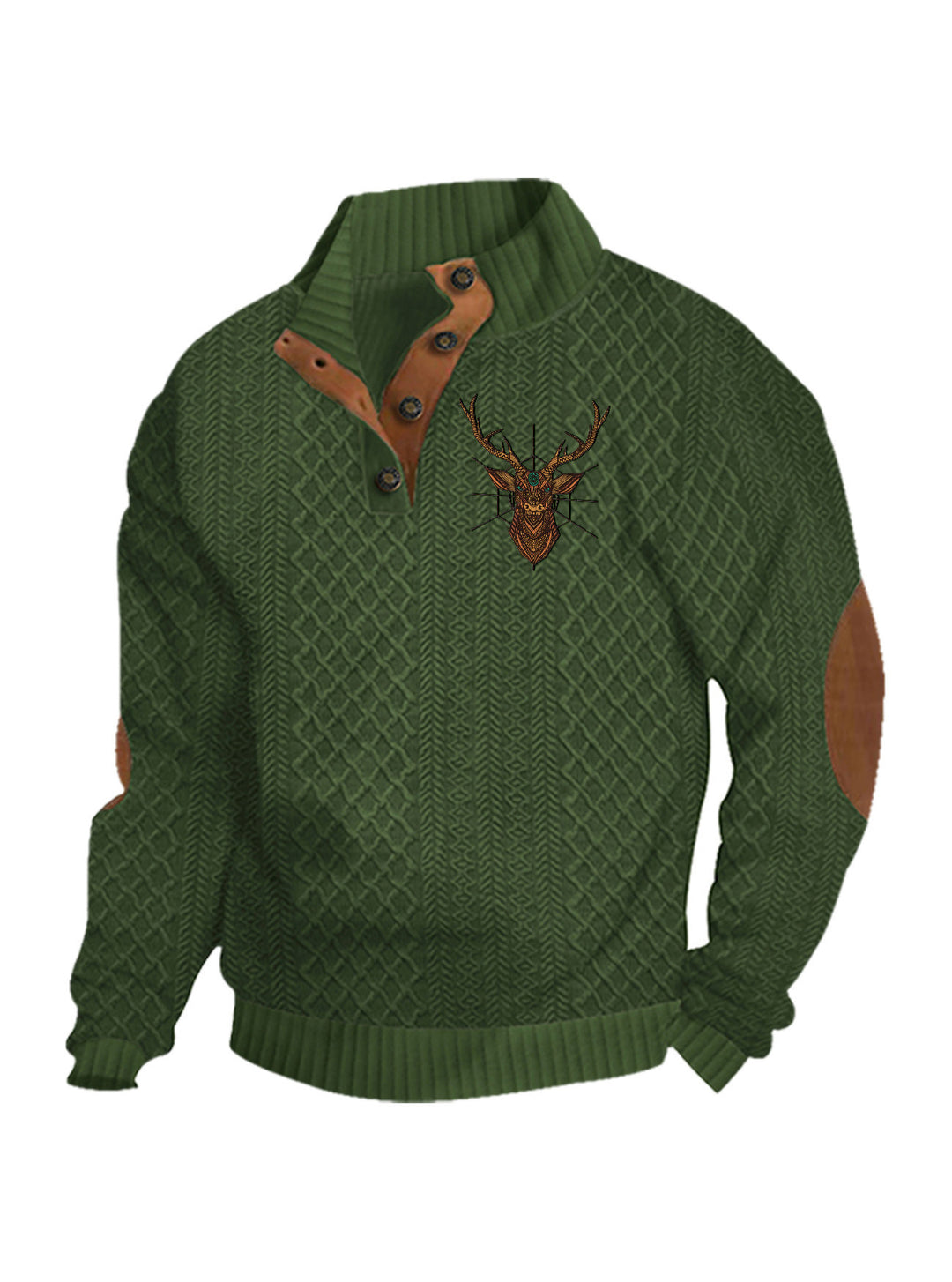 Herren nan Heritage-Strukturpullover mit Stehkragen Lederimitat-Besatz Ellenbogen-Patches und Halbknopfleiste Echo Archiv