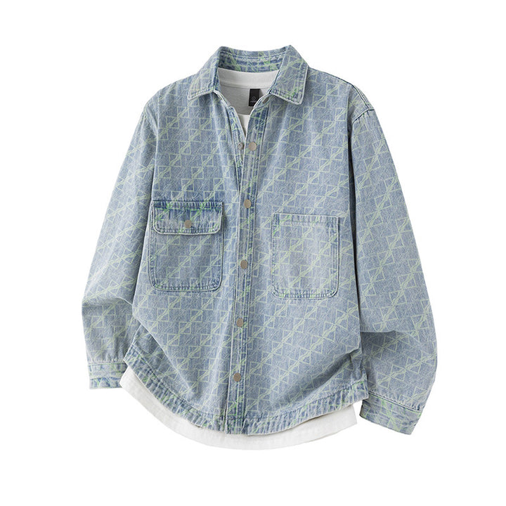Herren Monogramm-Jeanshemdjacke im Oversize mit Druckknöpfen und aufgesetzten Brusttaschen Echo Archiv