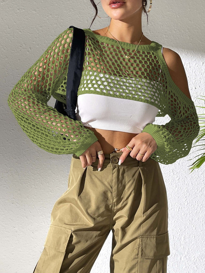 Damen gestricktes Netzoberteil mit offenen Schultern und modischem Design Echo Archiv