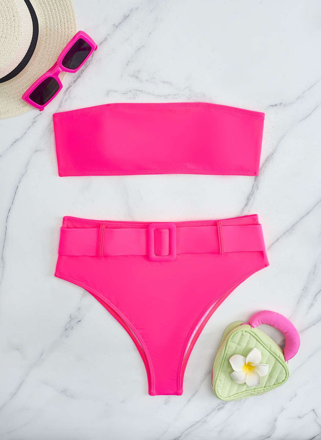 Damen Bandeau-Bikini-Set mit hoch taillierter Hose und trendigem Gürteldetail Echo Archiv
