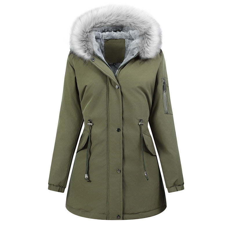 Damen Thermo-Parka mit Sherpa-Innenfutter, Kunstfellkapuze und tailliertem Kordelzug Echoarchiv