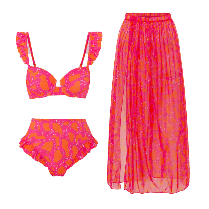 Damen Bikini-Set mit raffinierten Rüschen und elegantem Wickelrock Echo Archiv