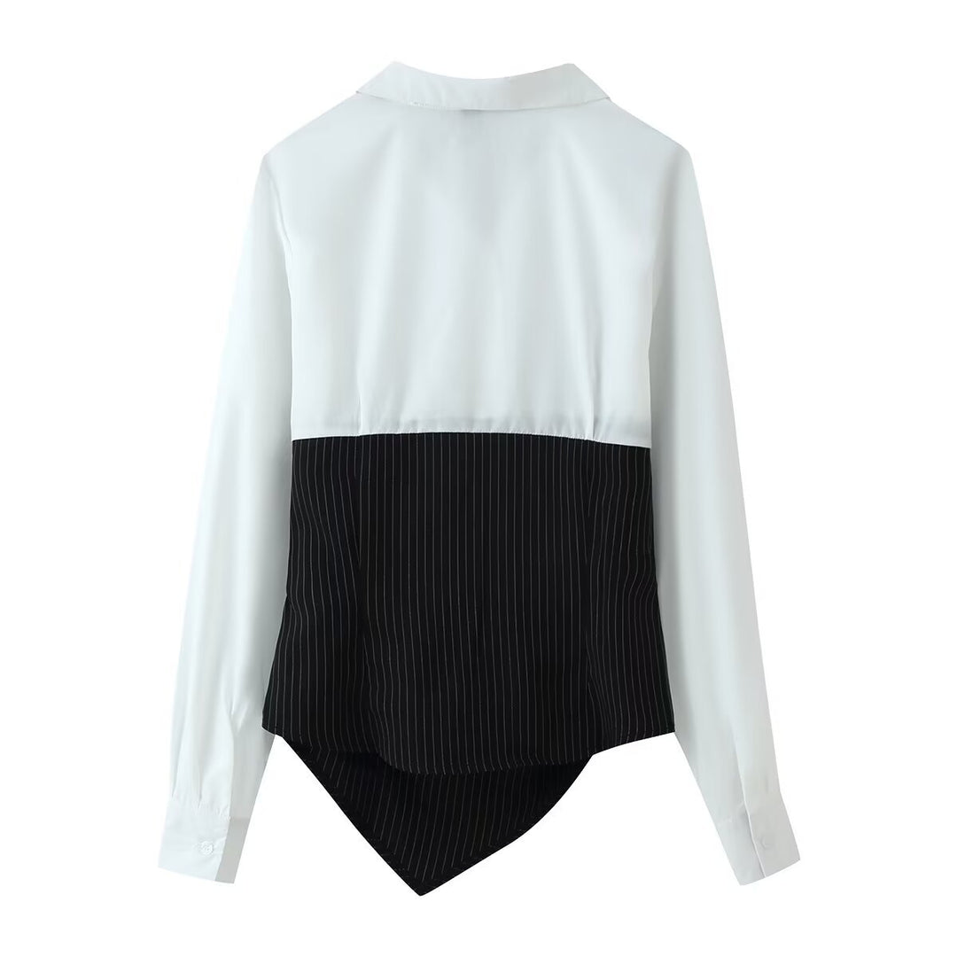 Damen Bluse mit asymmetrischem Pinstripe-Corsage-Overlay Echo Archiv