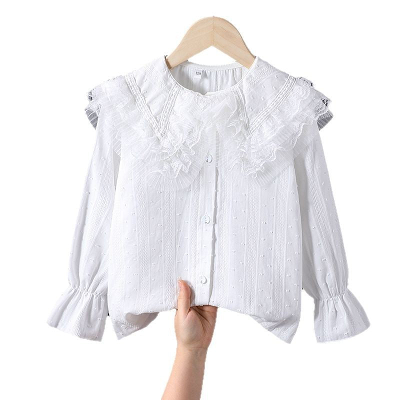 Mädchen Bluse mit voluminösem Rüschenkragen und feinen Stickereien Echo Archiv