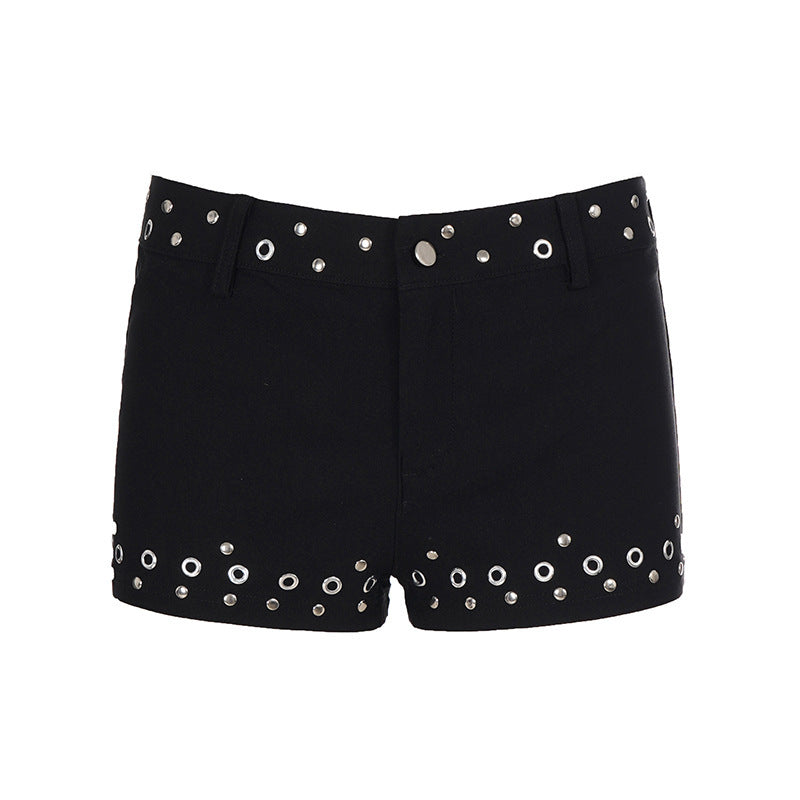 Damen Modische Shorts mit dekorativen Metallösen Echo Archiv