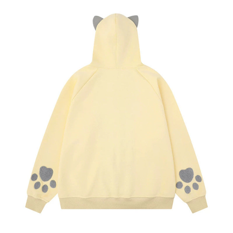 Damen Kapuzen-Sweatjacke mit Ohren, durchgehendem Reißverschluss, Kängurutasche mit Pfoten‑Applikation und verspielten Stickereien Echoarchiv