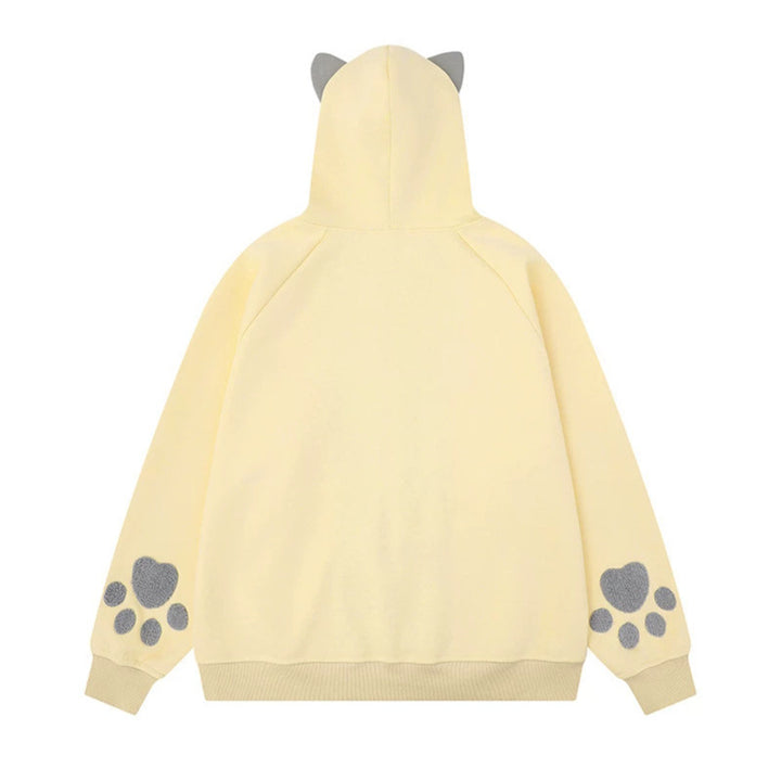 Damen Kapuzen-Sweatjacke mit Ohren, durchgehendem Reißverschluss, Kängurutasche mit Pfoten‑Applikation und verspielten Stickereien Echoarchiv