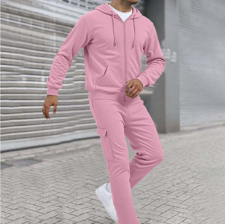 Herren athletischer Zip-Sweatset mit Cargo-Jogginghose, ergonomischen Nähten und gerippten Bündchen – Cavarno
