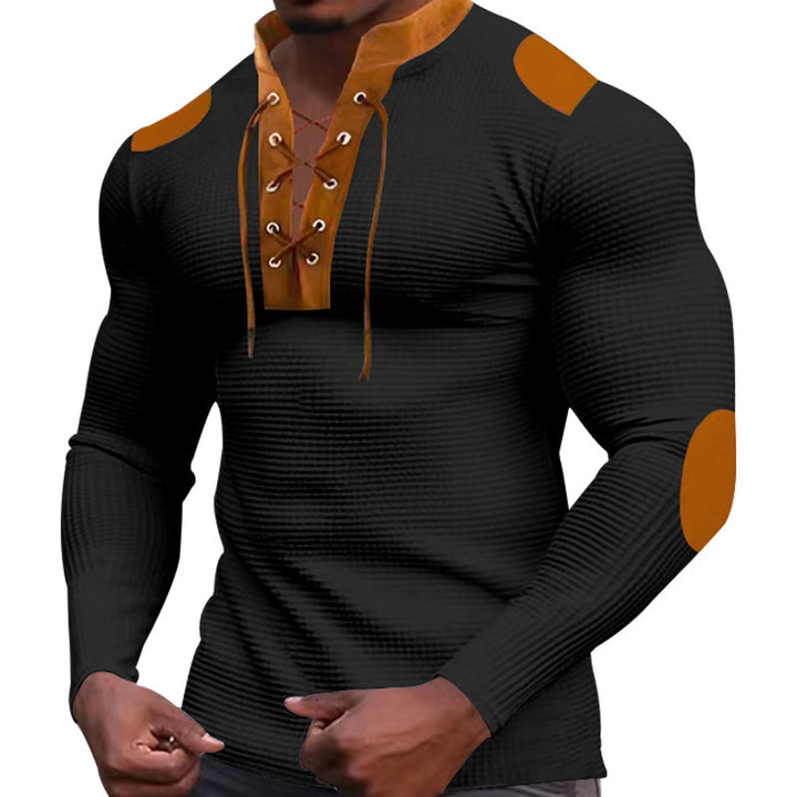 Herren Langarm-Henley-Shirt mit strukturiertem Gewebe und modischem Schnürdesign Echoarchiv