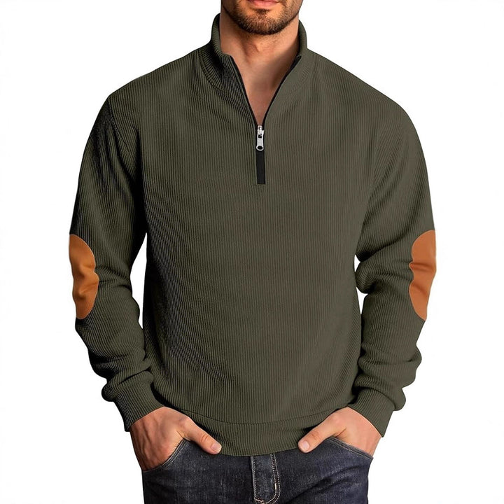 Herren Pullover mit hochgeschlossenem Kragen und kontrastierenden Ellbogenpatches Echoarchiv