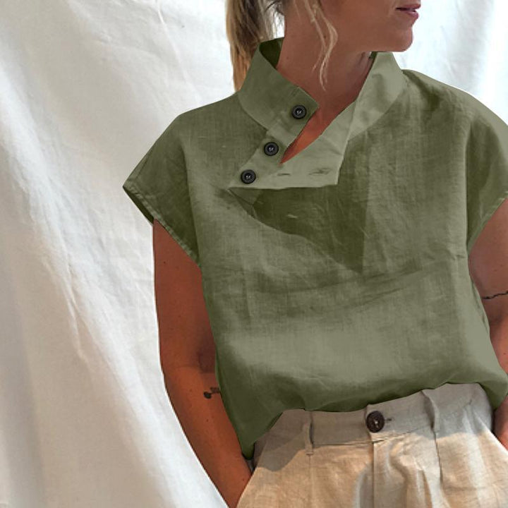 Damen moderne Bluse mit Stehkragen und eleganten Knopfdetails Echo Archiv
