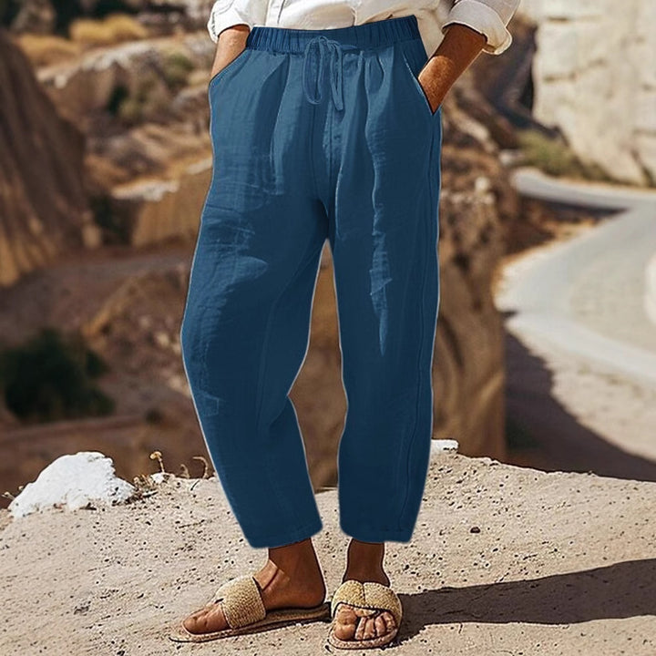 Damen Casual-Chino Leinenoptik Culotte mit elastischem Tunnelzugbund und Eingrifftaschen – Avélisse