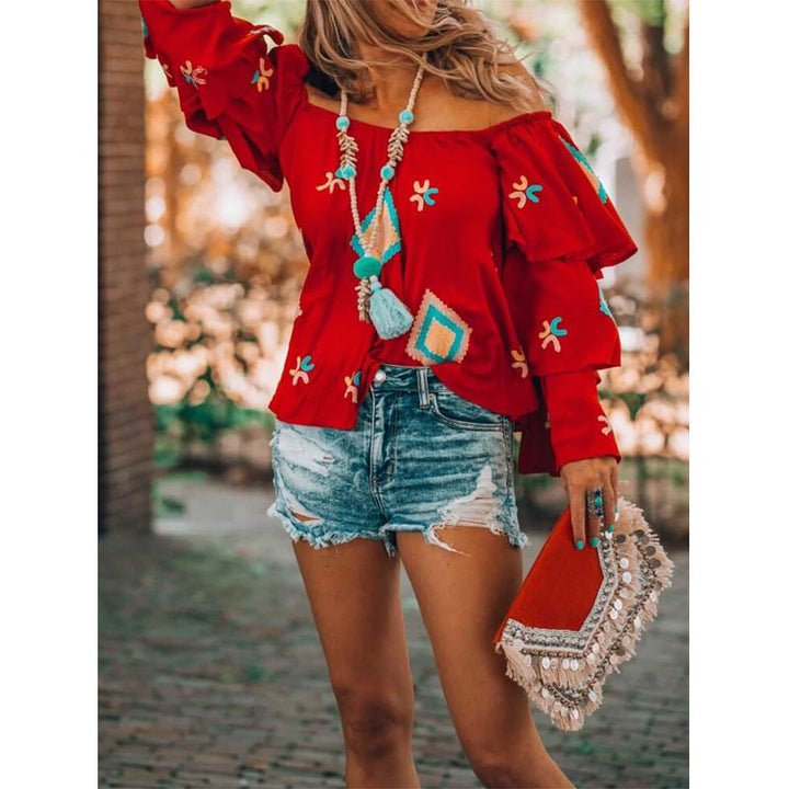 Damen Off-Shoulder Oberteil mit voluminösen Rüschen Echo Archiv