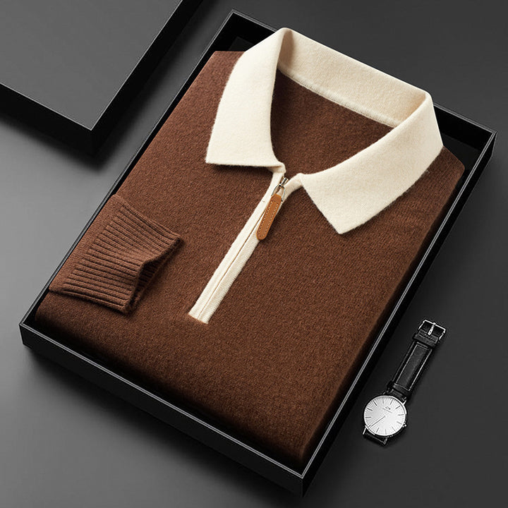 Herren eleganter Pullover mit Zip-Kragen aus hochwertiger Wolle Echoarchiv