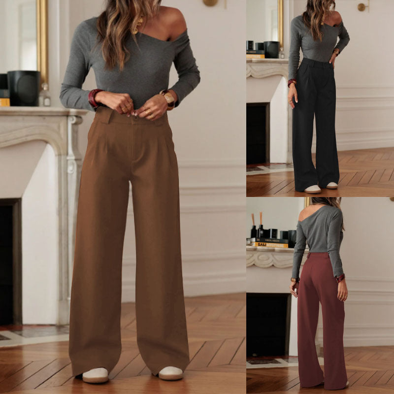 Damen Hochtaillierte Wide‑Leg Hose mit Bügelfalte und seitlichem Schlitz Echoarchiv