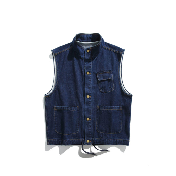 Unisex Denim-Weste im Utility‑Stil mit Stehkragen Echoarchiv