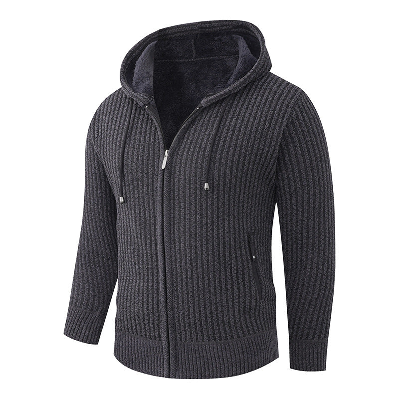 Herren Kapuzen-Strickjacke mit Teddyfutter und durchgehendem Reißverschluss Echo Archiv