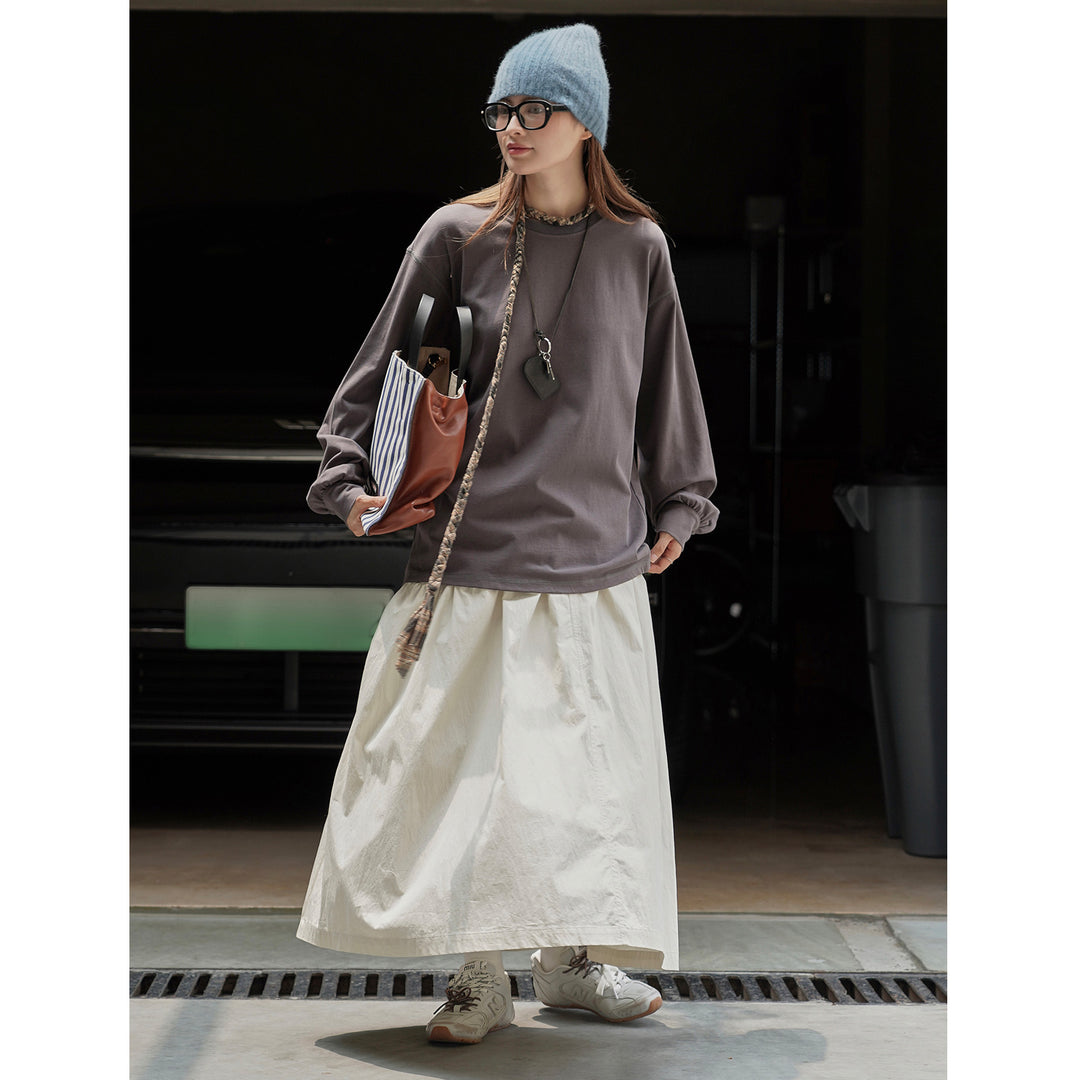 Damen Relaxed-Fit Langarmshirt aus Baumwolljersey mit gerundetem Saum Echoarchiv