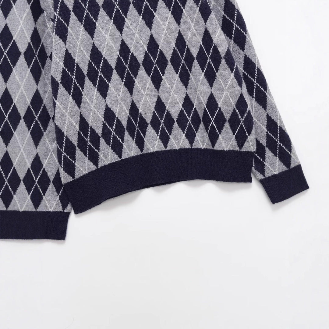 Damen Argyle V-Ausschnitt Strickpullover mit Rautenmuster Echo Archiv