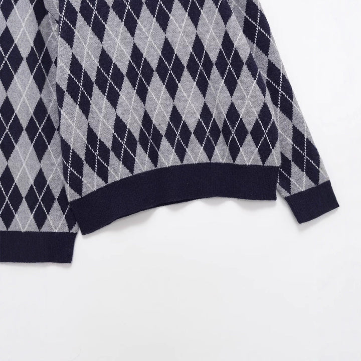 Damen Argyle V-Ausschnitt Strickpullover mit Rautenmuster Echo Archiv