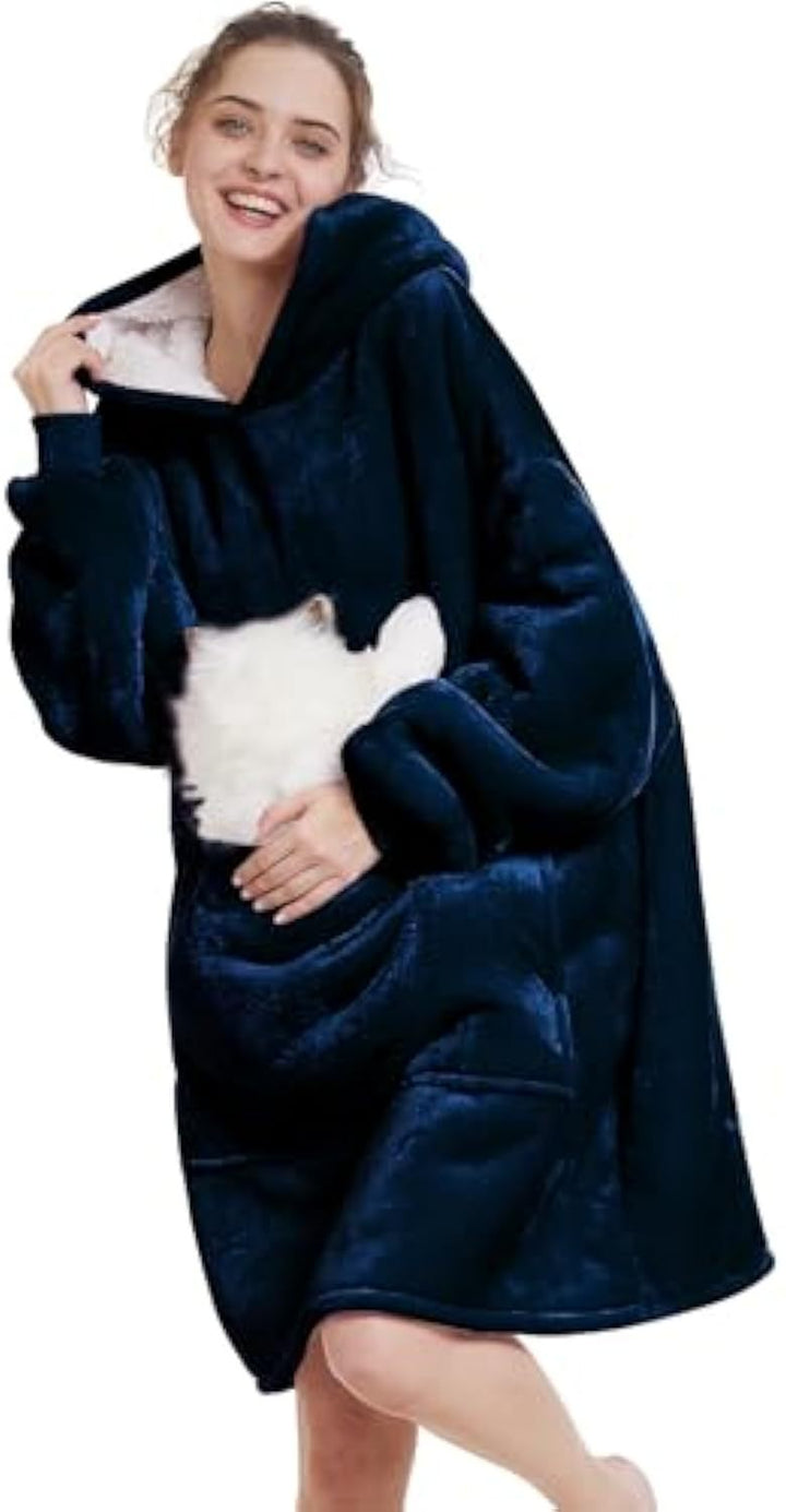 Damen Oversize Kapuzen-Kuscheldecke aus Mikrofaser mit Sherpa-Futter – Avelisse