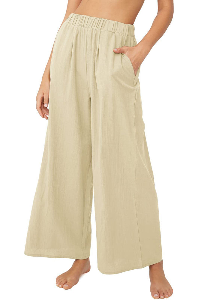 Damen Leichte Palazzo-Hose mit weitem Bein, elastischem Bund und Eingrifftaschen Echoarchiv