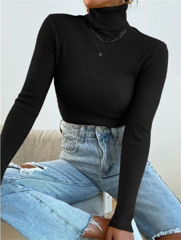 Damen Eleganter Rollkragenpullover mit feiner Rippstruktur Echoarchiv