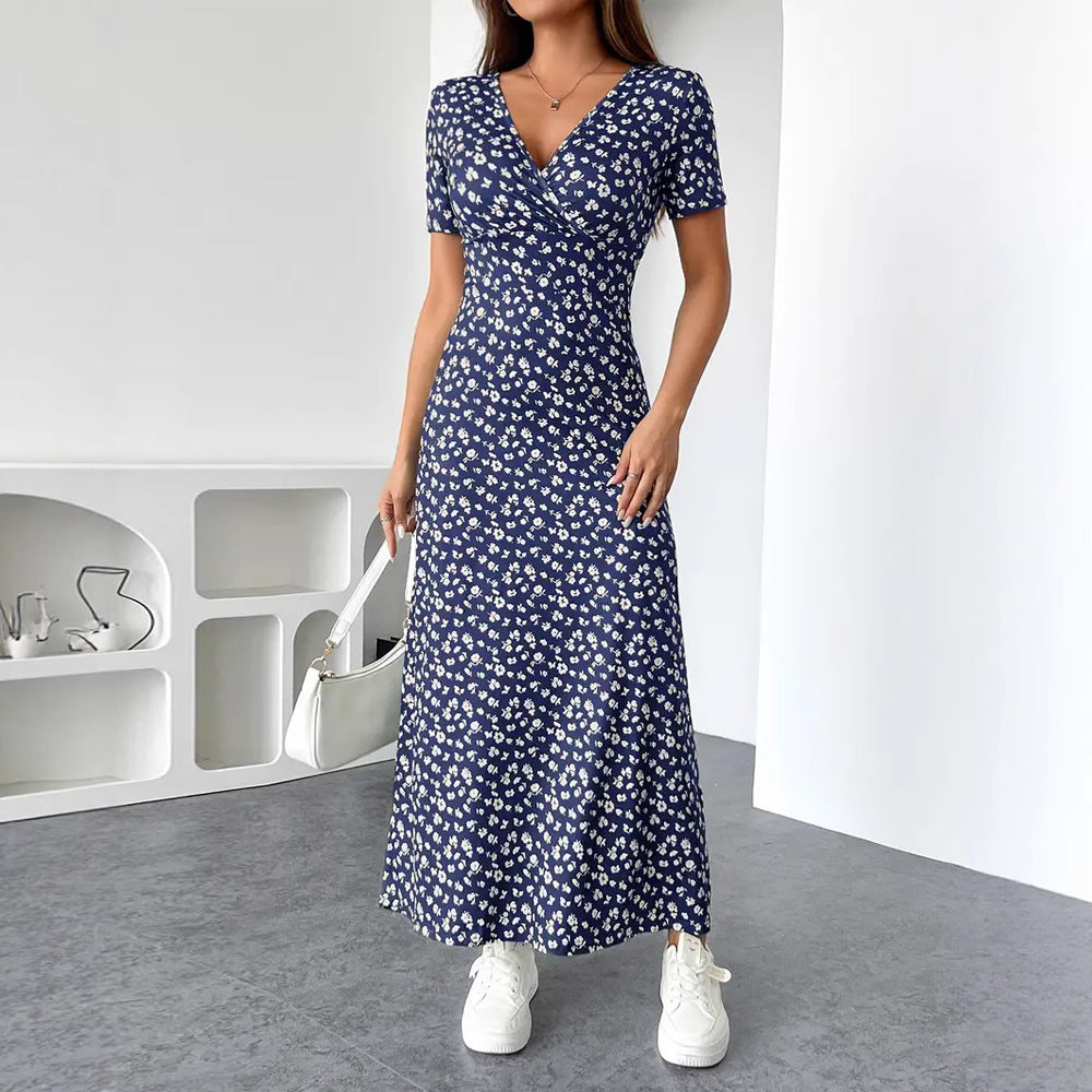 Damen nan tailliertes Jersey-Midikleid mit Crossover-Oberteil, kurzen Ärmeln und ausgestelltem Rock Echo Archiv