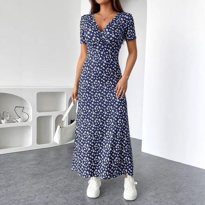 Damen nan tailliertes Jersey-Midikleid mit Crossover-Oberteil, kurzen Ärmeln und ausgestelltem Rock Echo Archiv