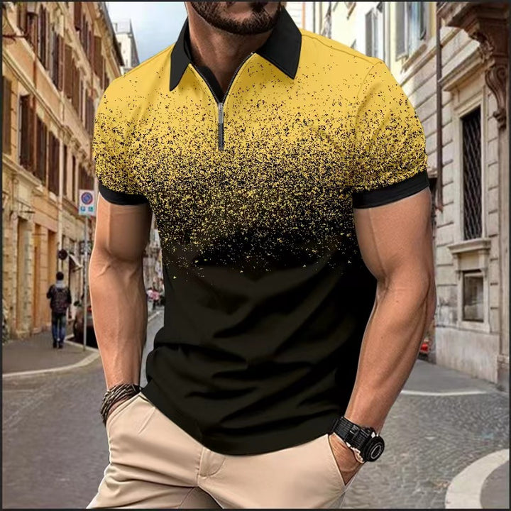 Herren Kurzarm Poloshirt mit modischem Farbverlauf und Halbreißverschluss Echoarchiv