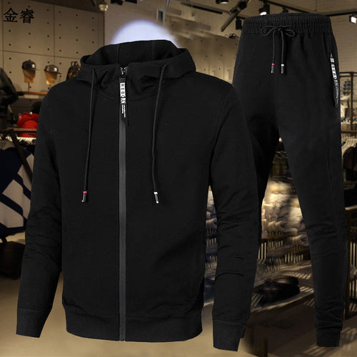 Herren zweiteiliges Trainingsset mit durchgehendem Reißverschluss Hoodie, Kordelzug und schmal zulaufender Jogginghose – Marzano