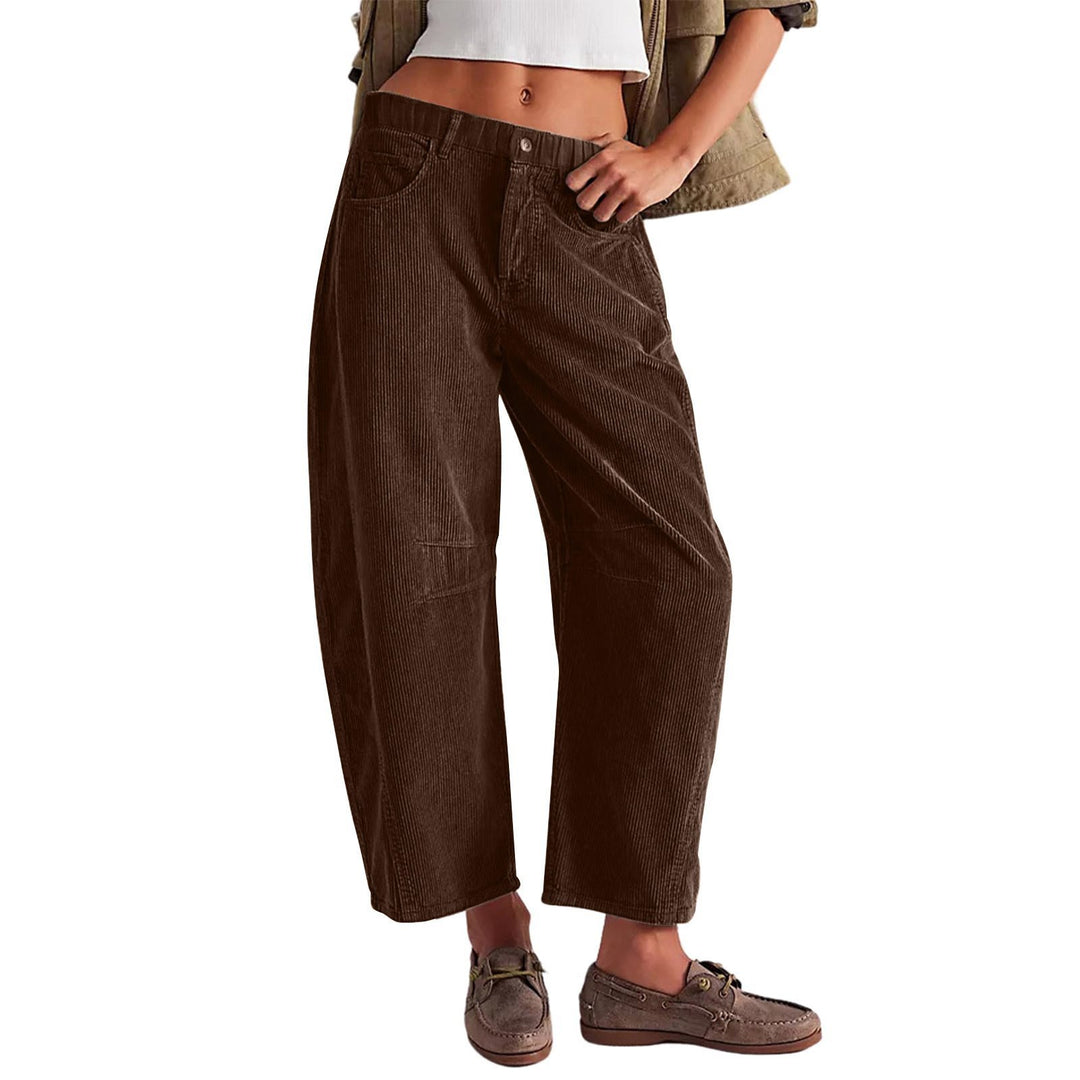 Damen Weite Cordhose mit hoher Taille, Cropped-Bein und Eingriffstaschen Echo Archiv